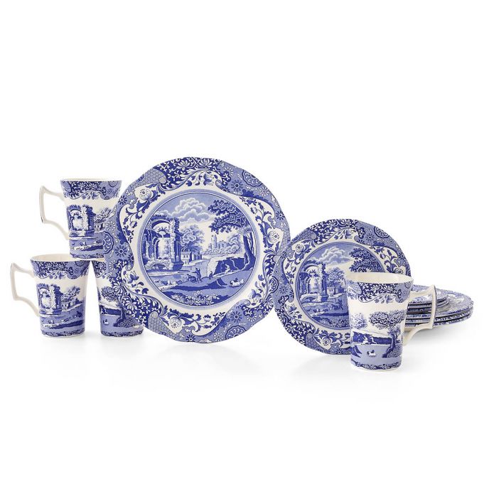 Bộ bàn ăn 12 món màu xanh họa tiết vintage nhập khẩu Anh Quốc PM SPODE BLUE ITALIAN BLI8544