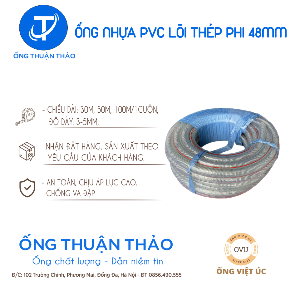 Ống Nhựa PVC Lõi Thép Phi 48mm CUỘN 50 MÉT- Hàng Nhập Khẩu