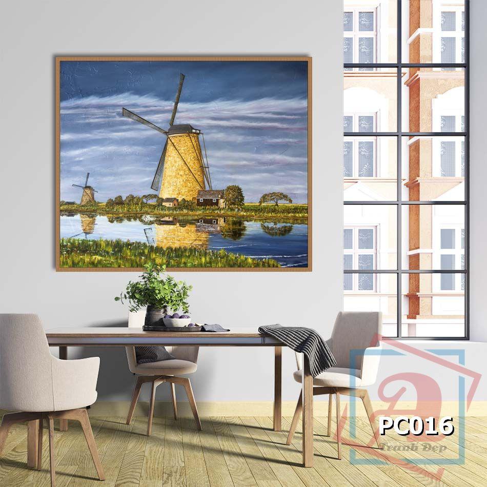 Tranh canvas phong cách sơn dầu - Phong cảnh Cánh đồng cối xay gió - PC016