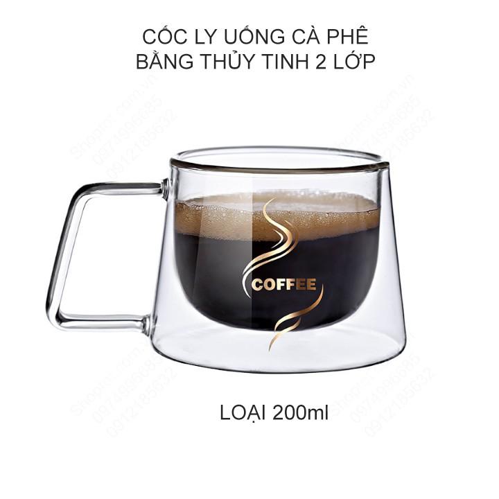 Cốc ly uống cà phê bằng thủy tinh loại 2 lớp, loại 200ml hoặc 300ml tùy chọn