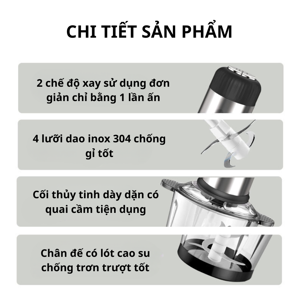 Máy xay thịt Lumabella LB-7025A công suất 800W, Cối thủy tinh dung tích 2L - Xay thực phẩm xay thịt cá - HÀNG CHÍNH HÃNG