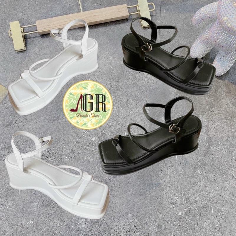 Sandal 3 quai phối nơ gút khoá gài cao 7 cm