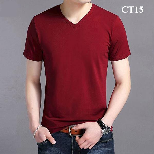 Hình ảnh Áo thun nam cổ tim tay ngắn dáng body chất 100% cotton đẹp nhiều màu thời trang