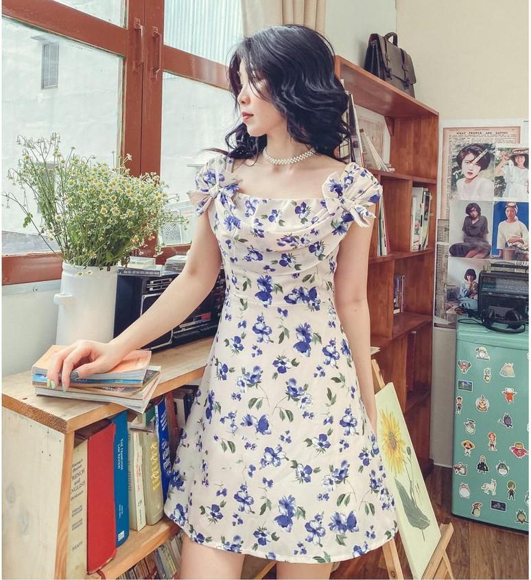 Đầm thiết kế cổ đổ hoa tím Charm Dress Gem Clothing SP006180