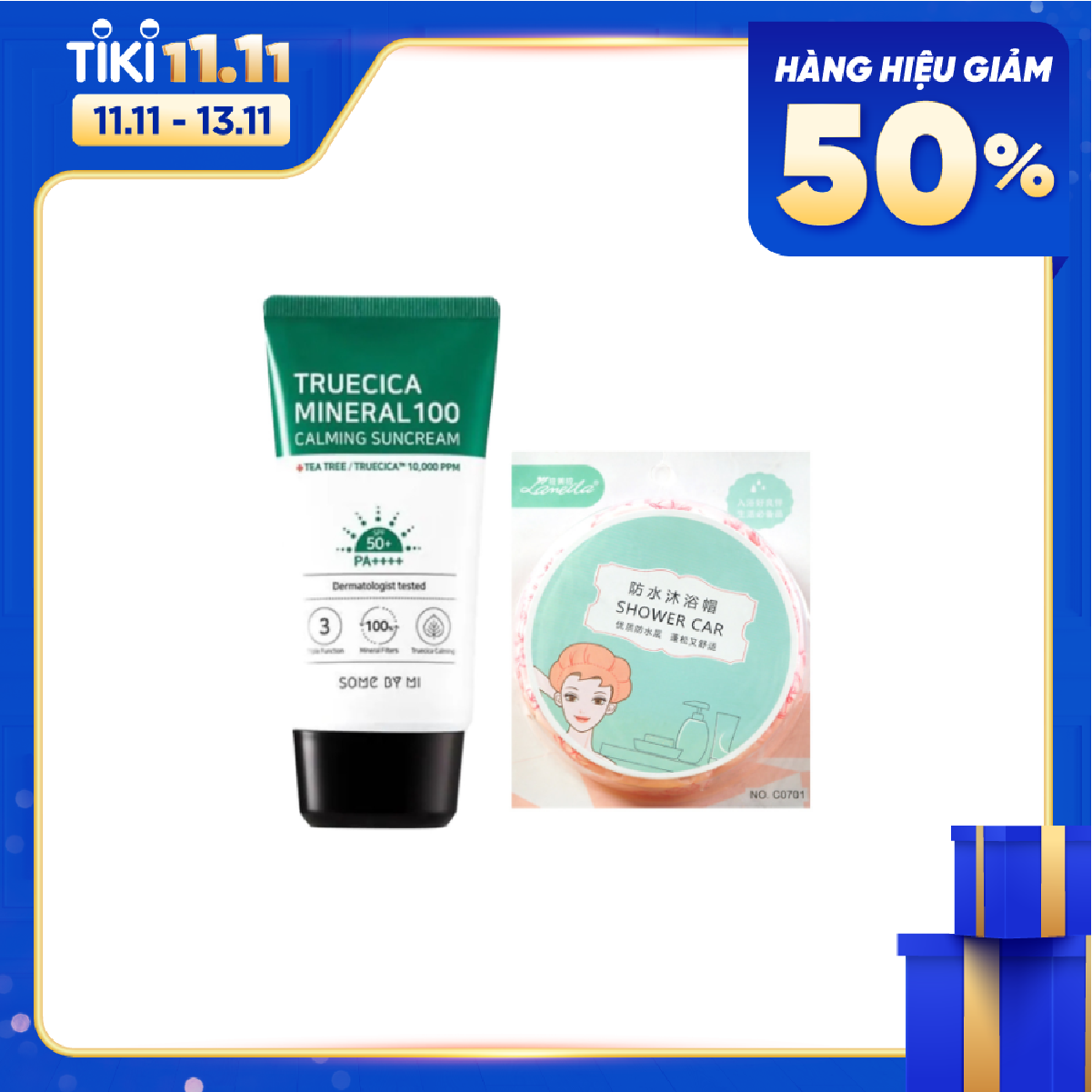 Kem Chống Nắng Dành Cho Da Dầu Mụn, Nhạy Cảm Some By Mi Trucica Mineral 100 Calming Suncream SPF50+/PA+++ 50ml tặng kèm mũ trùm tóc