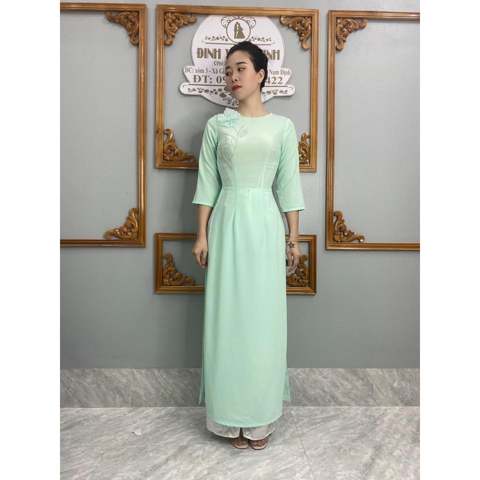 Áo dài thiết kế hoa nổi _Duy Chinh_ADHN0001_Tông Màu Xanh Ngọc