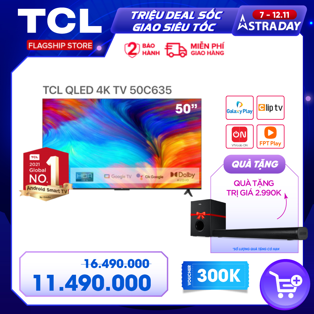 [SẢN PHẨM MỚI] QLED TV TCL 4K UHD - Tivi 50&quot; - TCL 50C635 - Hàng chính hãng