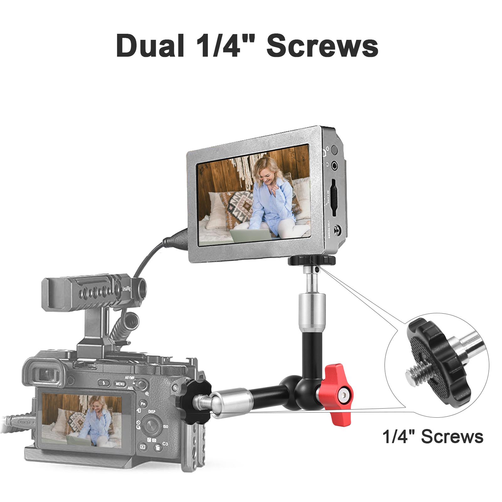 7 Inch Adjustable Articulating Friction Magic Arm Flexible Extension Bracket Aluminum Alloy with Dual 1/4 Inch Screw 360° Rotatable for Video Monitor LED Light Flash