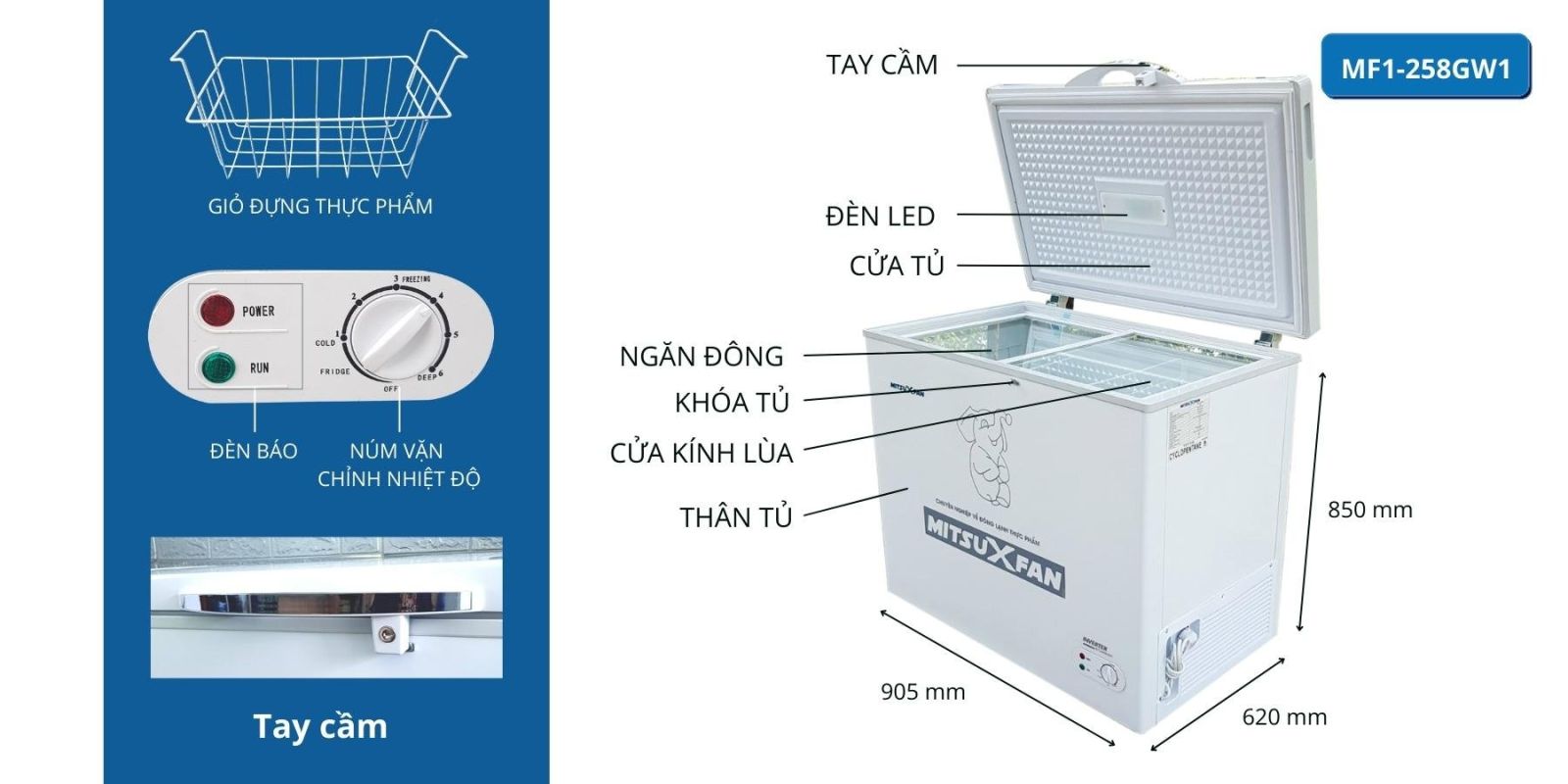 Tủ Đông Cao Cấp MITSUXFAN Full Models Inverter Dung Tích 200-1300 Lít, 01 Ngăn, Tủ Cấp Đông Tiêu Chuẩn Châu Âu - Hàng Chính Hãng