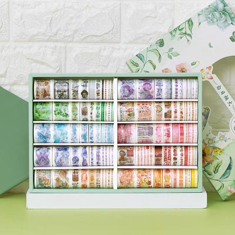 Hộp 100 cuộn washi tape dễ thương