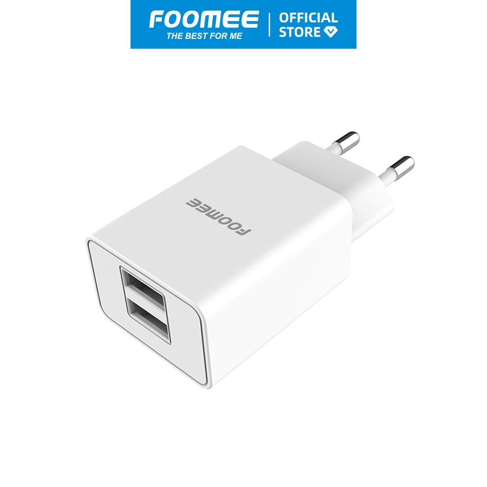 Củ sạc 2 cổng USB FOOMEE CC26 - Màu Trắng/Đen - Sạc An Toàn 2 Thiết Bị Cùng Lúc - Hàng chính hãng