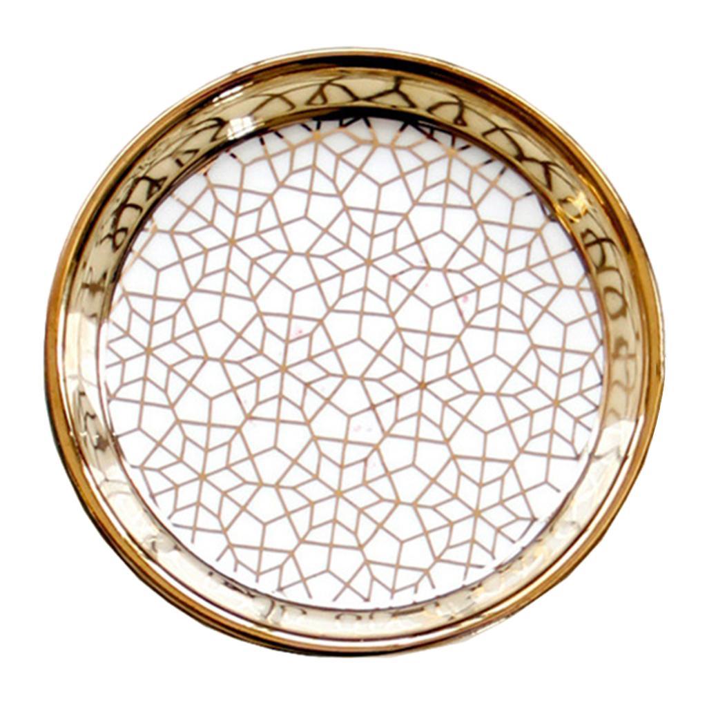 2X Nordic Style Ceramic Small Dishes Circle Trinket Tray Gold Trim Style-03