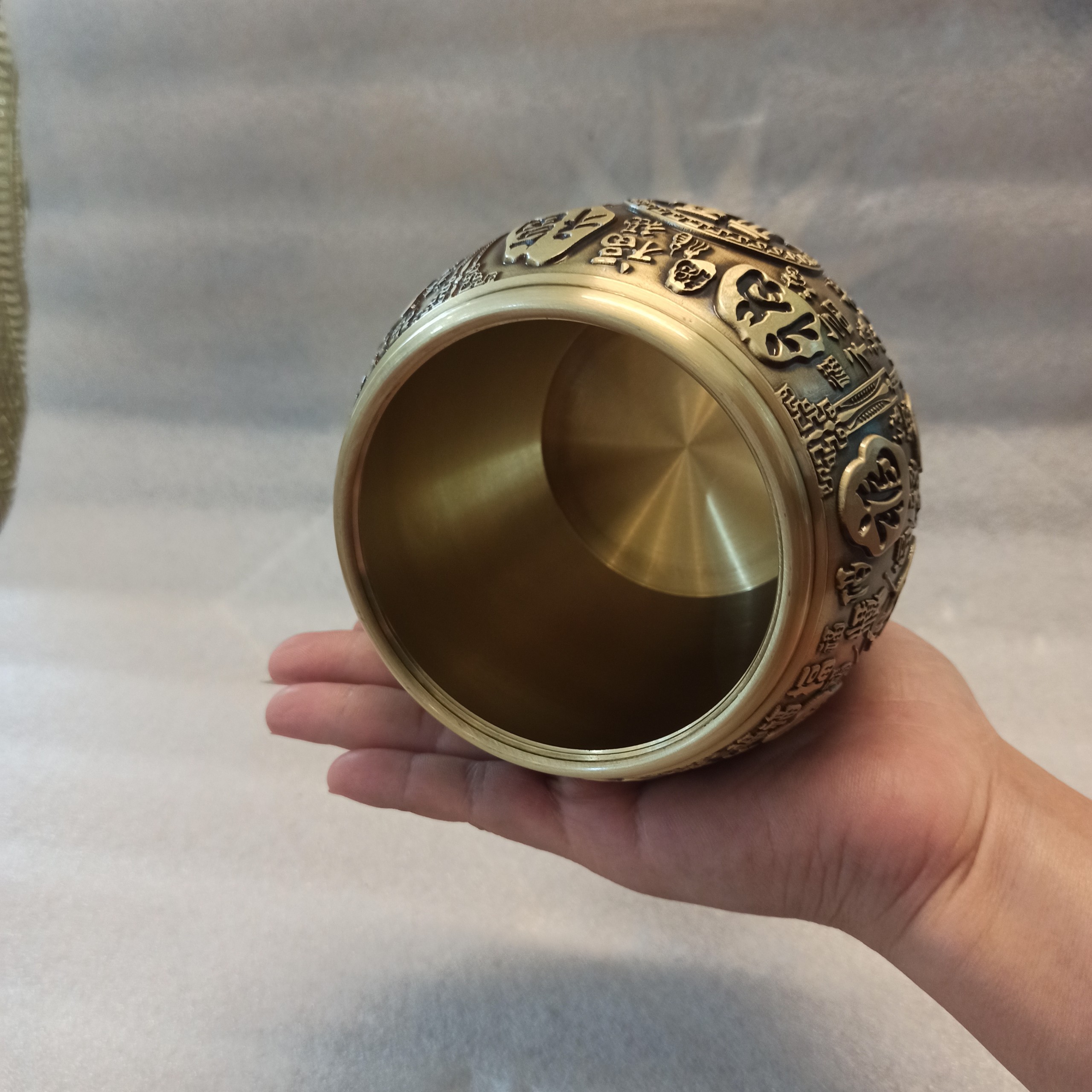 Hũ Đựng Chè Bằng Đồng Sang Trọng, Hộp Đựng Trà Đồng Vàng Hoa Văn Chữ Phúc-Đồ Đồng Nguyệt Ánh