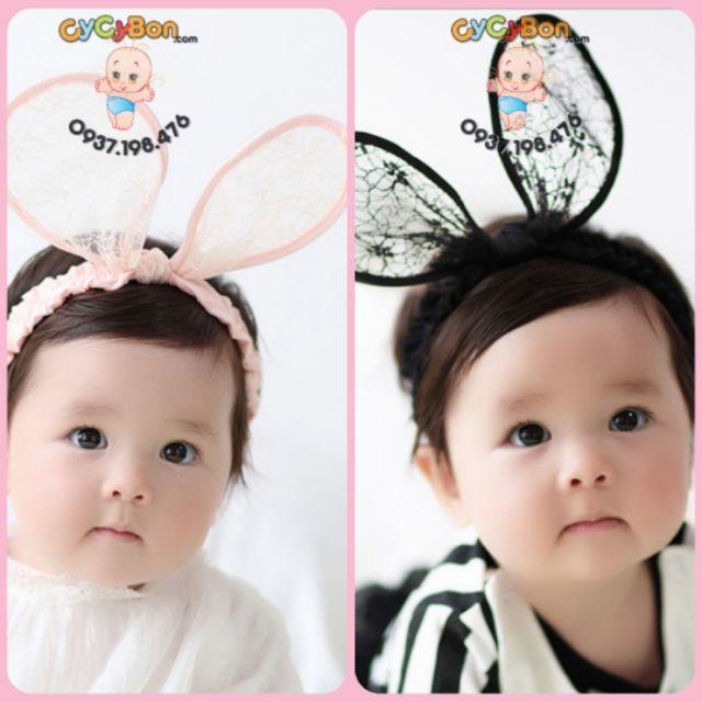 Băng Đô Tai Thỏ Vải Ren Cho Bé Gái