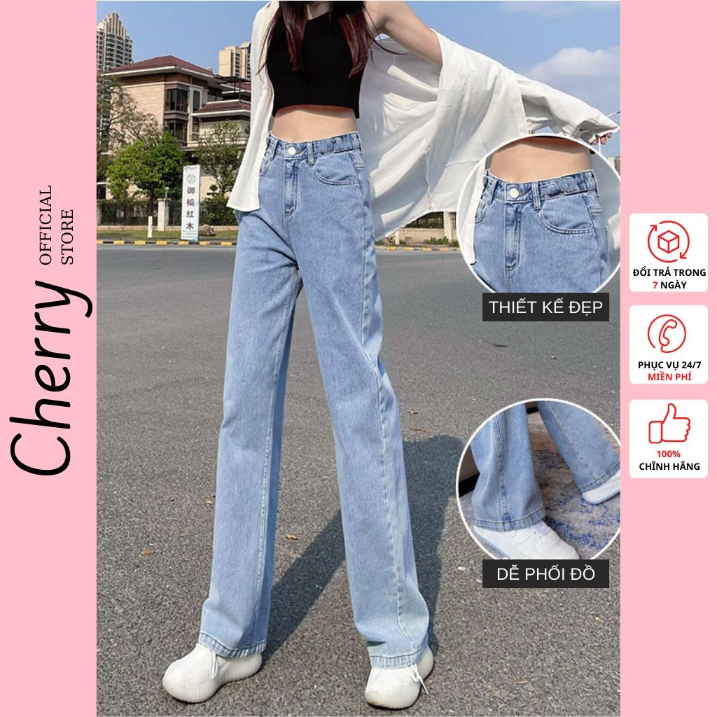 Quần bò ống rộng nữ cạp cao, quần jeans ống rộng lưng cao, dáng suông baggy ống đứng, kiểu ulzzang Cherry T008