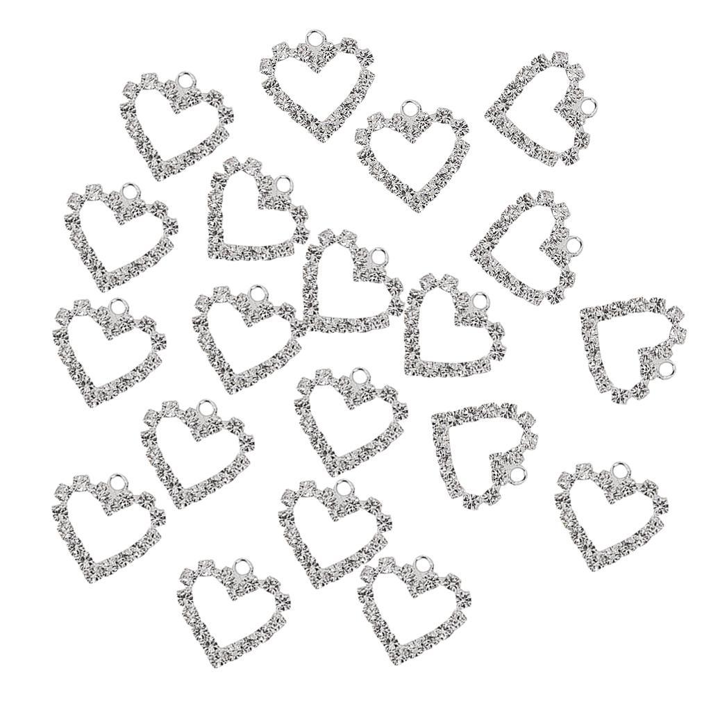 20pcs Silver Crystal Heart Charm Pendant Jewelry Bracelet Necklace Findings