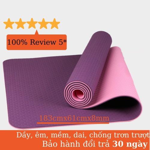 Thảm Tập Yoga chống trượt 2 lớp dày 8mm chất liệu cao su non TPE cao cấp tấm thảm tập gym thể dục tại nhà