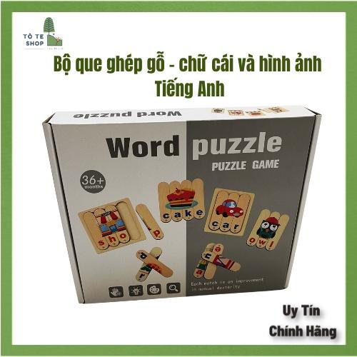 Xếp hình gỗ 3D Word Puzzle - Que Ghép gỗ có hình ảnh và chữ tiếng Anh kèm sách hướng dẫn, đồ chơi ghép hình gỗ 2 mặt Mon