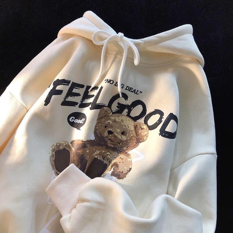 Áo Hoodie Nỉ Lót Bông form rộng Gấu Feel Good unisex