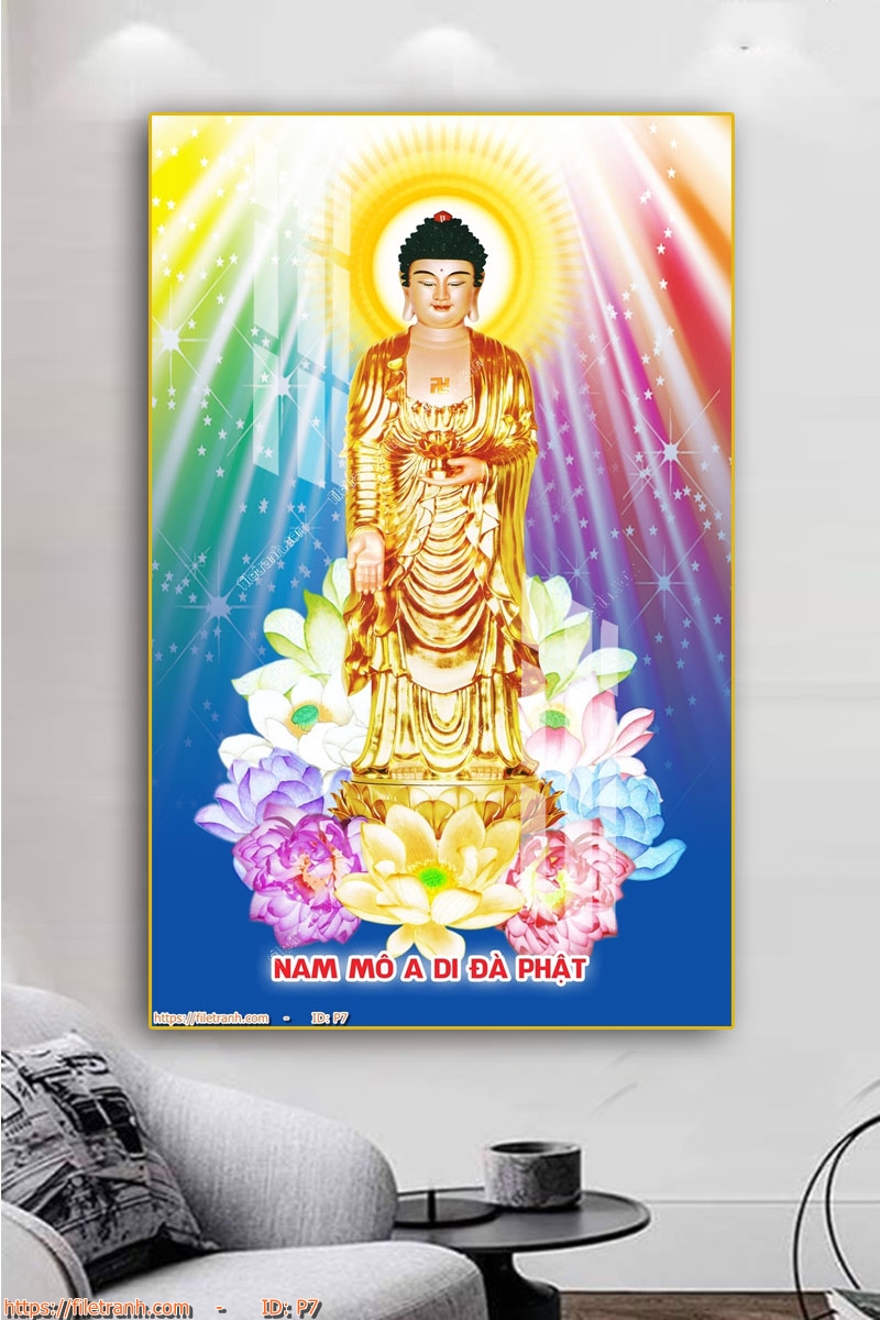 Tranh Treo Tường Gỗ Tráng Gương 3D Chủ Đề Phật Giáo, Phật Thích Ca, Bồ Tát, Tam Thế Phật
