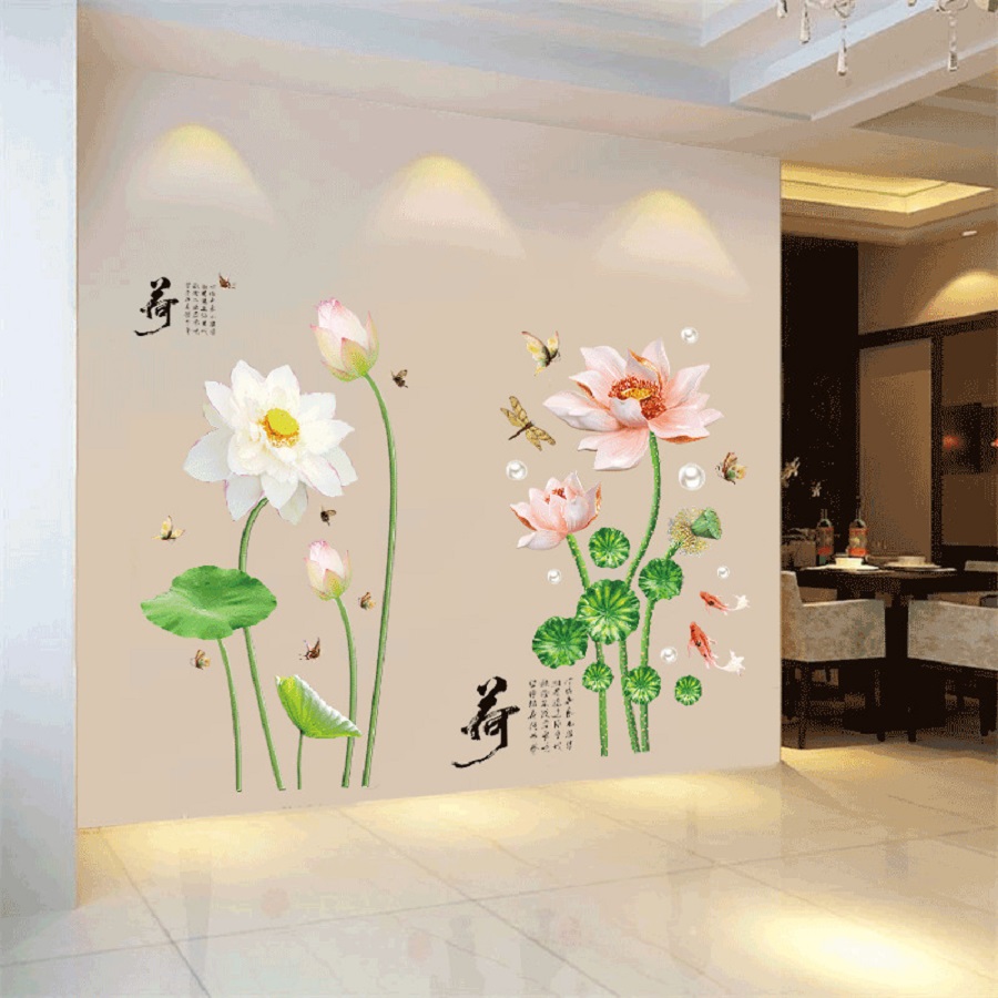 Decal dán tường hoa sen combo sang trọng