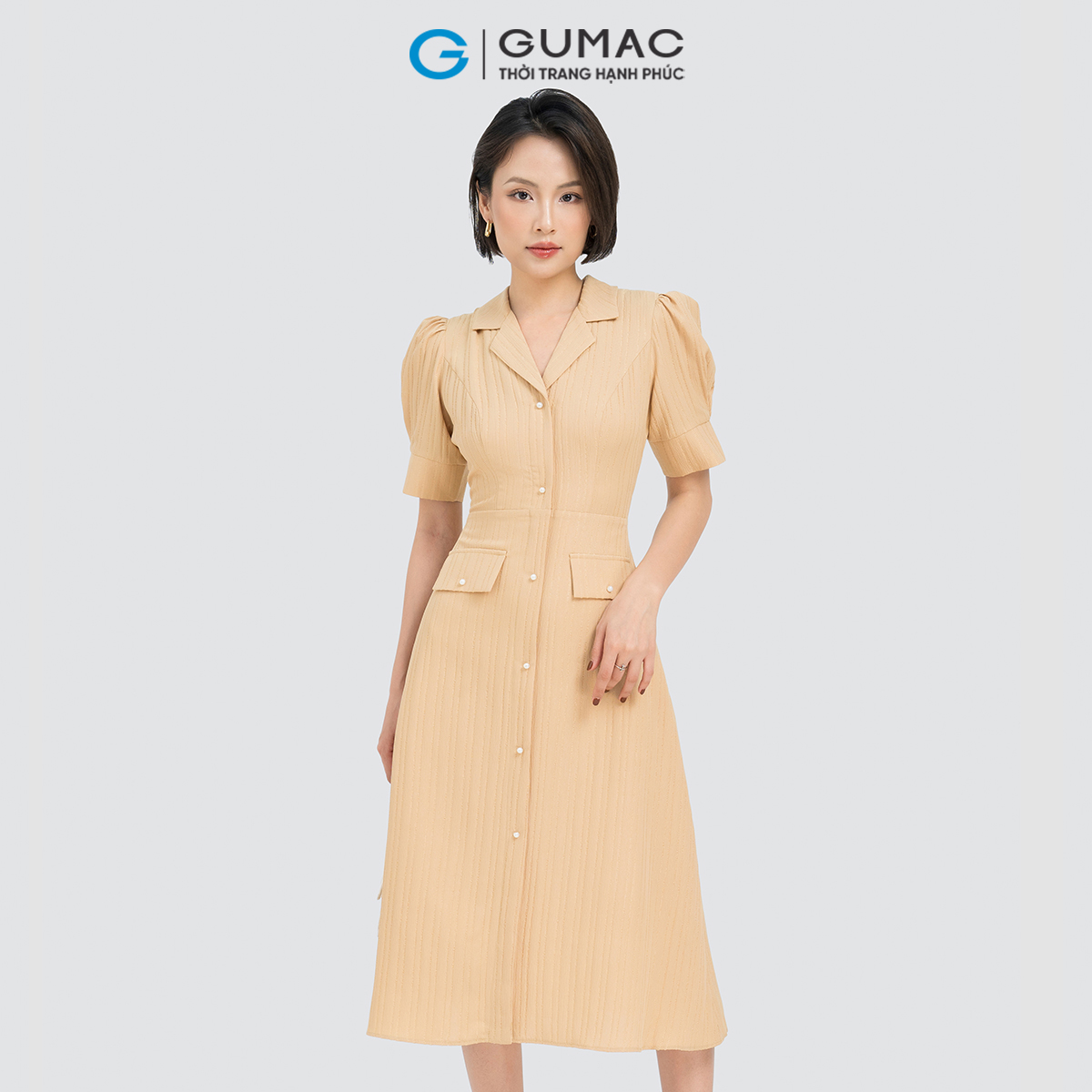 Đầm cổ danton phối nút GUMAC DD04011