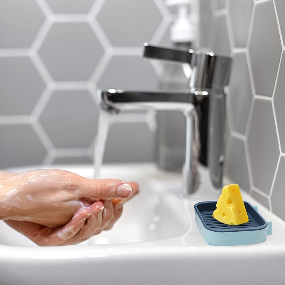 Đĩa đựng xà phòng có lỗ thoát nước, 4 đĩa đựng xà phòng Giữ xà phòng khô ráo, dùng cho nhà bếp, phòng tắm và phòng tắm. 4 màu, khay đựng xà phòng dán tường -Không cần khoan đinh