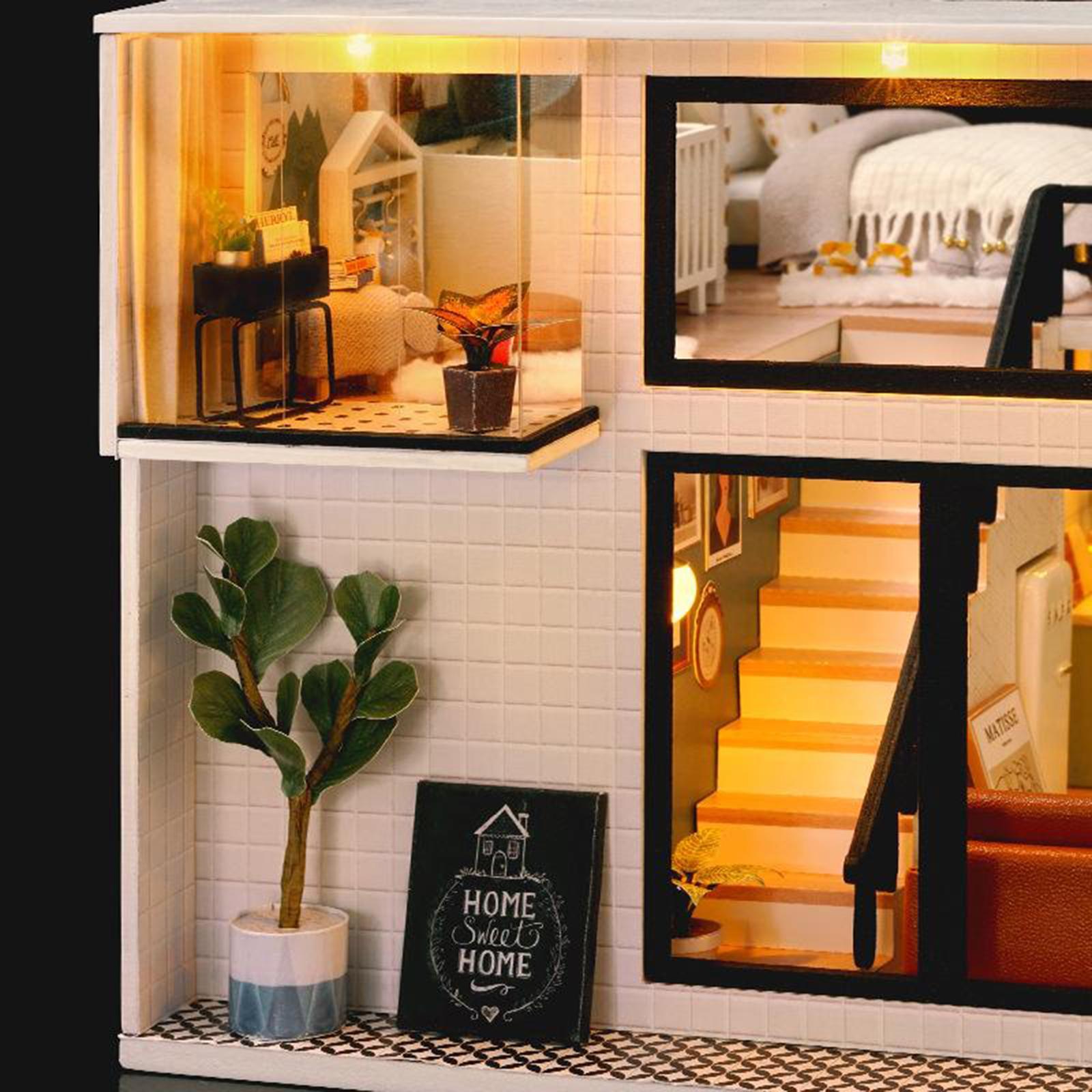 3D LED Light DIY Miniature DollHouse 1/24 Sweet Cabin with Furniture Kit for Kids Birthday Holiday New Year Gift 6+ Years Old