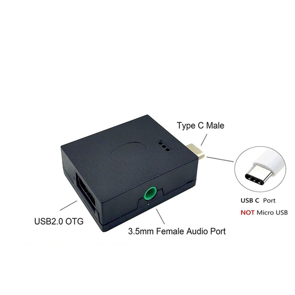 Type-C Male to USB 2.0 Female OTG Adapter with 3.5mm Female Digital Audio Output Speaker Port Converter Adapter.