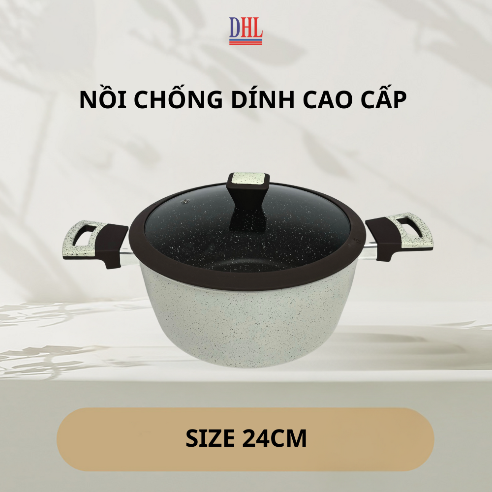 Bộ nồi chảo bếp từ vân đá chống dính cao cấp Mitomo Giyoca 4 món - Hàng chính hãng BH 24 tháng
