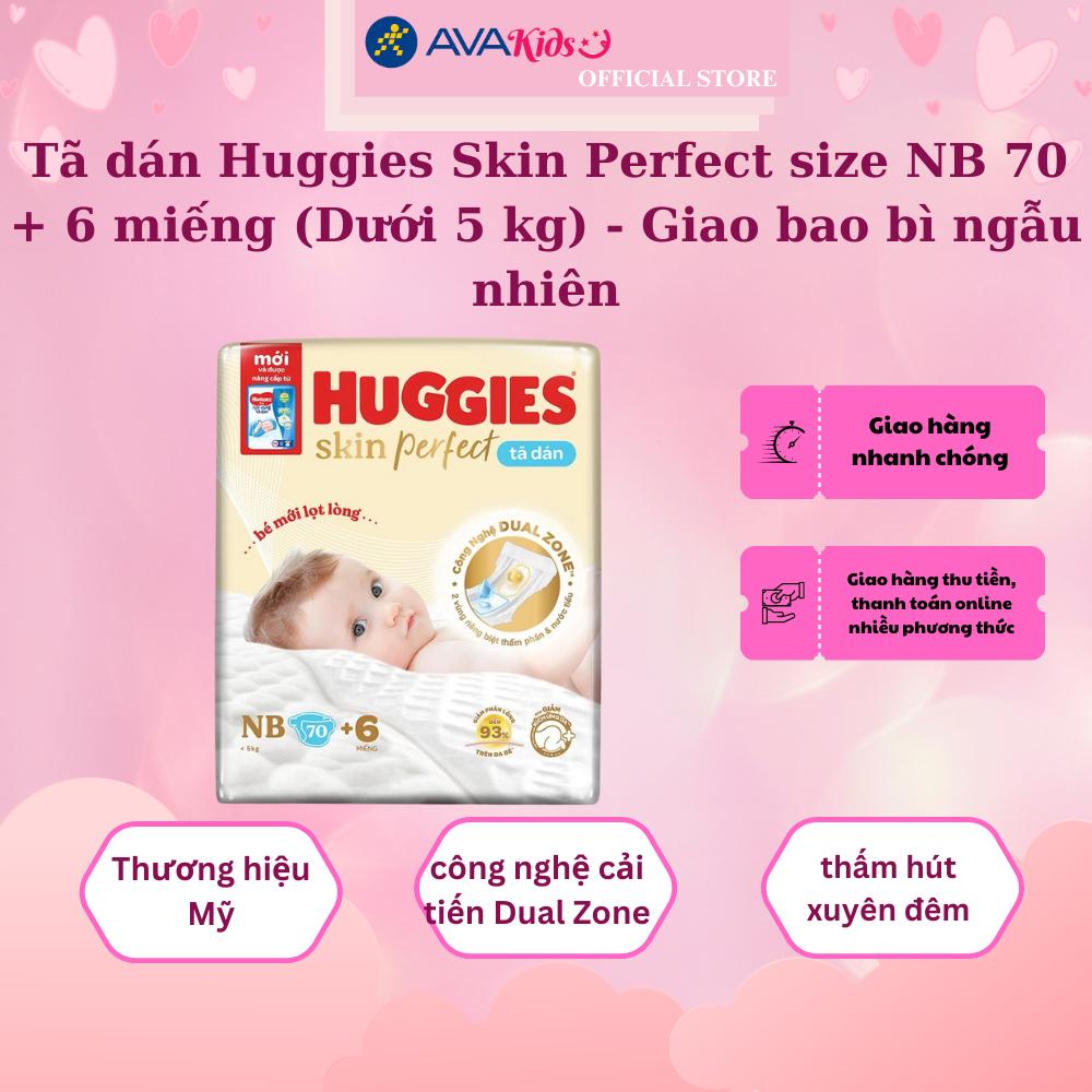 Tã dán Huggies Skin Perfect size NB 70 + 6 miếng (Dưới 5 kg) - Giao bao bì ngẫu nhiên