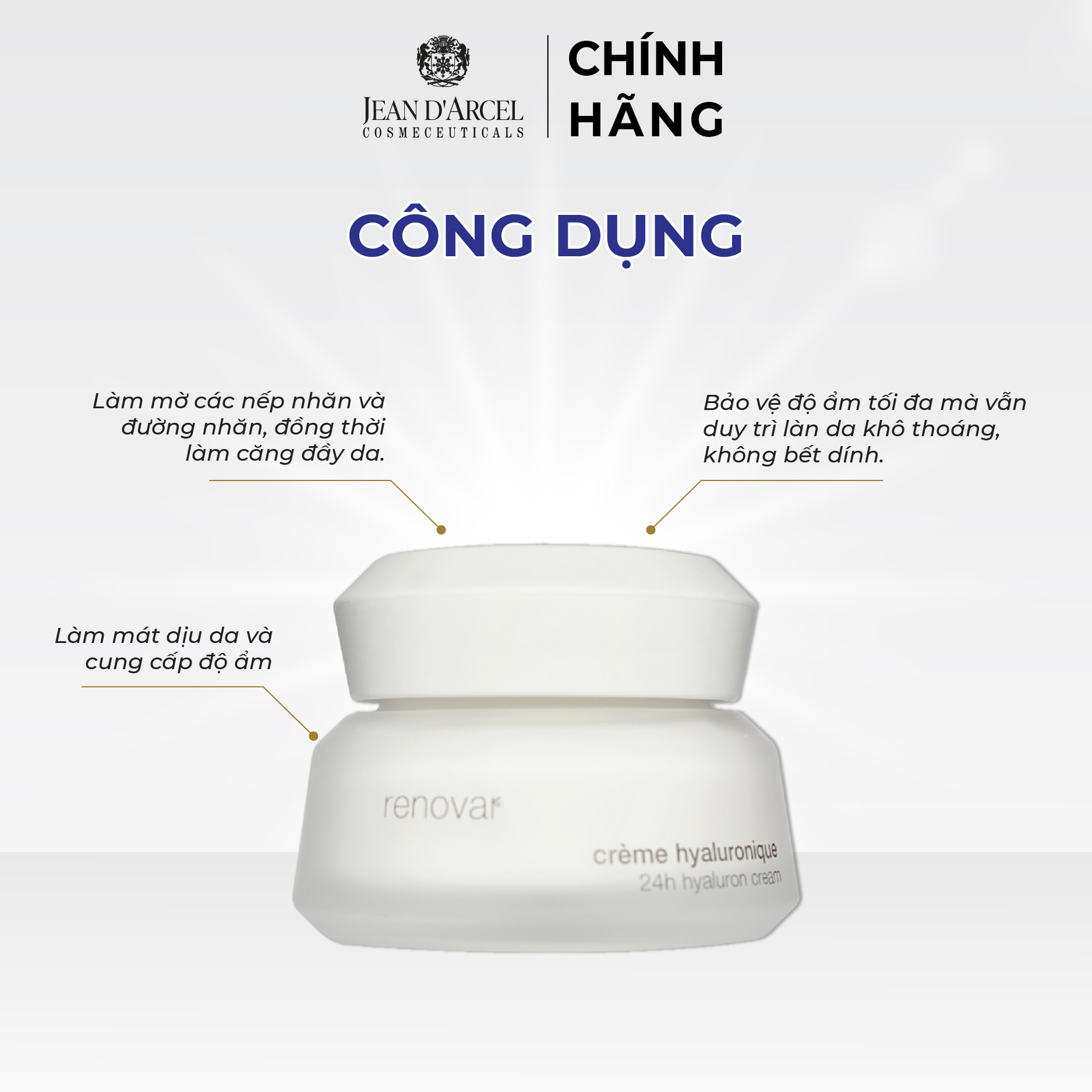 J115 Kem dưỡng ẩm 24h Renovar - 24h Hyaluron Cream 50ml - Jean d'Arcel