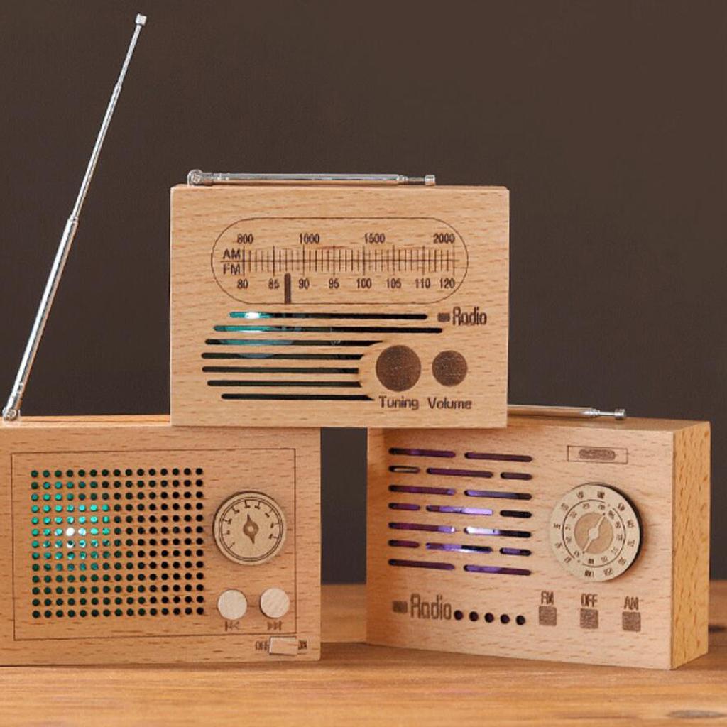 Wooden Music Box Retro Clockwork Radio Desktop Decoration Gift