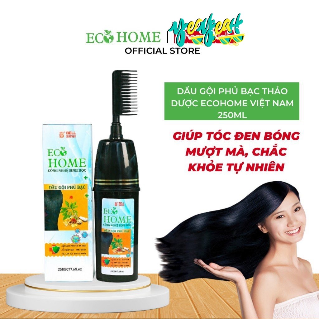 Dầu Gội Phủ Bạc Thảo Dược Công Nghệ Sinh Học Ecohome 250ml, Nhuộm Tóc Bạc, Phủ Đen Tóc Trắng Tại Nhà Nhanh Chóng