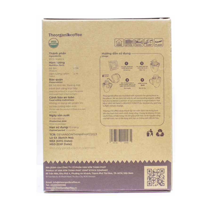 Cà phê Arabica hữu cơ phin giấy - 5 pcs/hộp