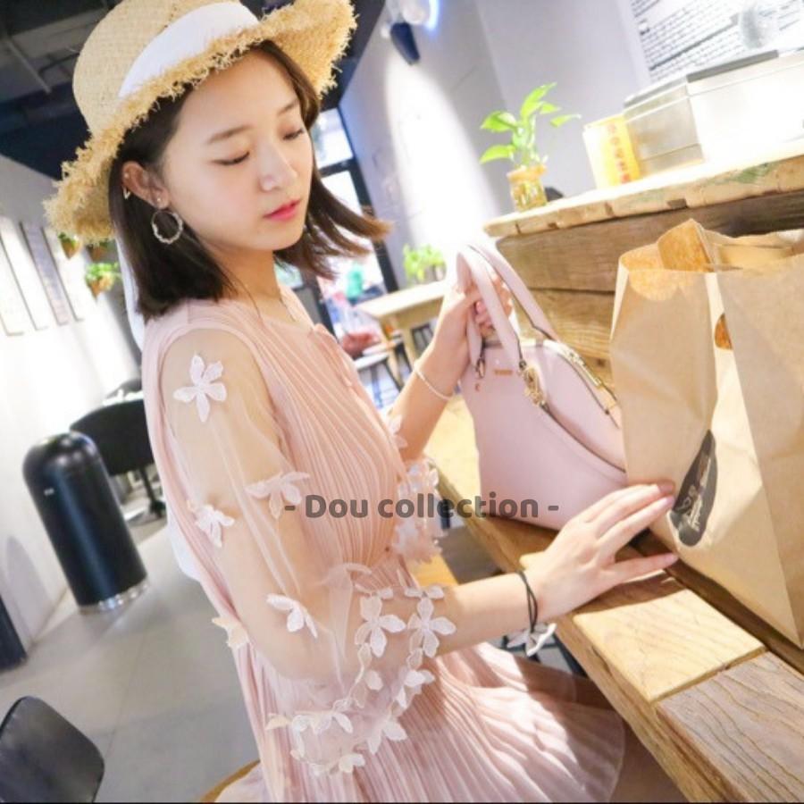 Nón Cói  Raffia Sợi Tự Nhiên Vành Tua Rua Phối Dây Nơ Đi Biển - Mã NC008