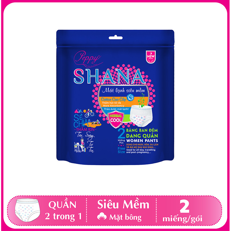 Băng Vệ Sinh Quần Peppy Shana Ngày Đêm Siêu Thấm, Freesize, Chống Tràn Tối Đa (2 miếng)