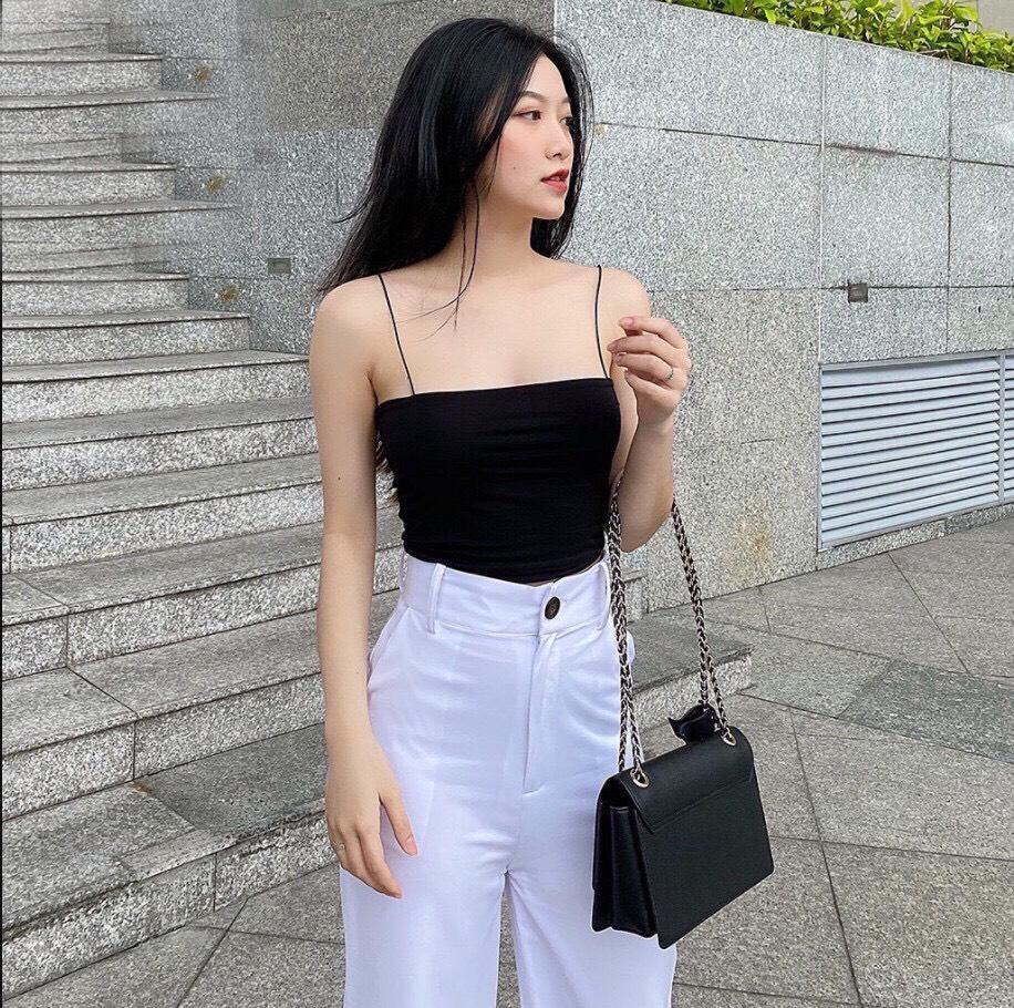 Áo 2 dây nữ sợi bún dáng croptop