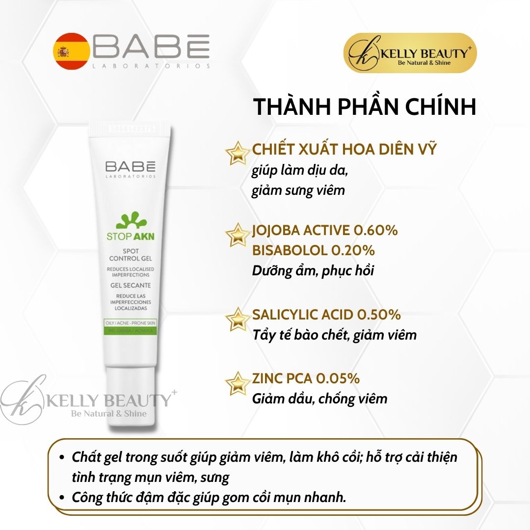 Chấm Mụn BABE Spot Control Gel - Giảm Viêm, Khô Cồi, Đẩy Nhân Mụn | Kelly Beauty