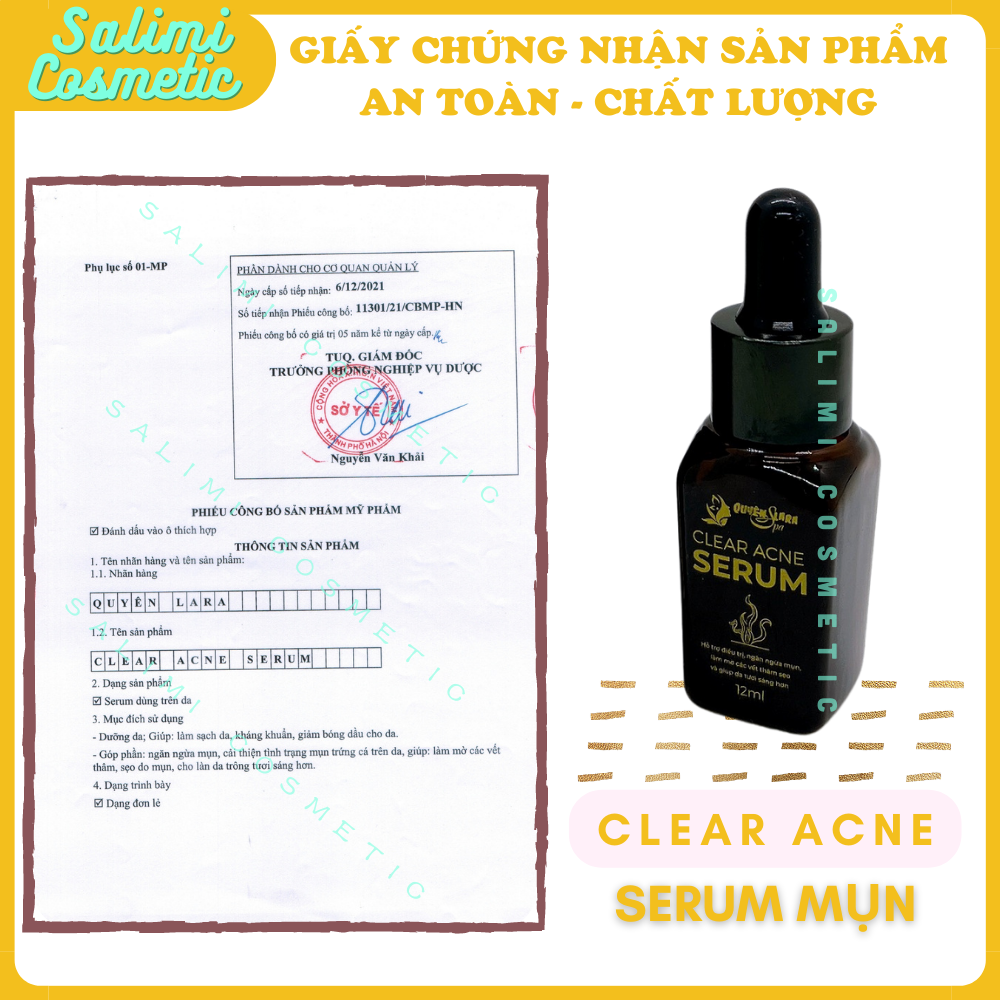 Tinh Chất Ngăn Ngừa Mụn Và Thâm CLEAR ACNE SERUM 12 ml - Đánh Bay Mụn, Làm Mờ Các Vết Thâm Do Mụn, Tái Tạo Trắng Da Căng Hồng Trắng Mịn, Se Khít Lỗ Chân Lông | HÀNG CHÍNH HÃNG