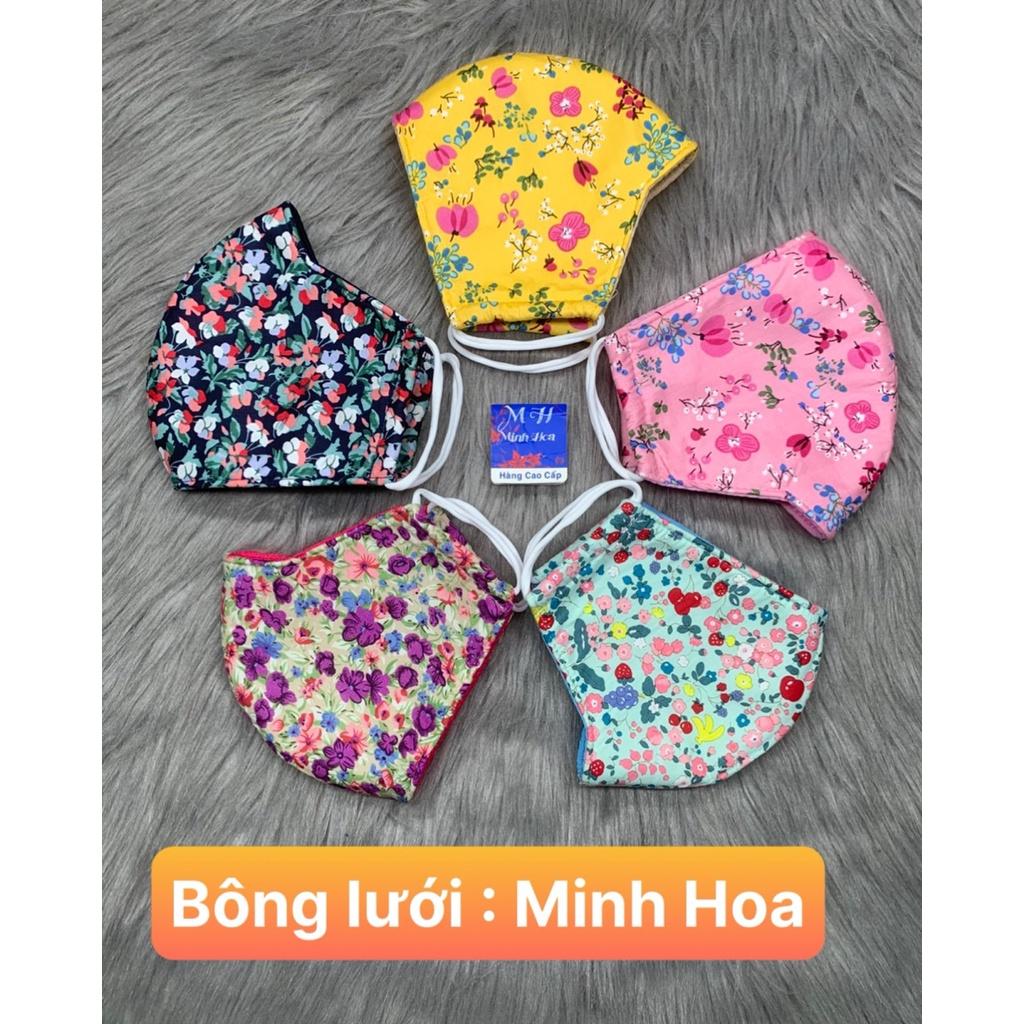 Combo 5 khẩu trang vải 100% kate , họa tiết bông ,thương hiệu cao cấp MINH HOA , ảnh thật , bảo đảm giao đú