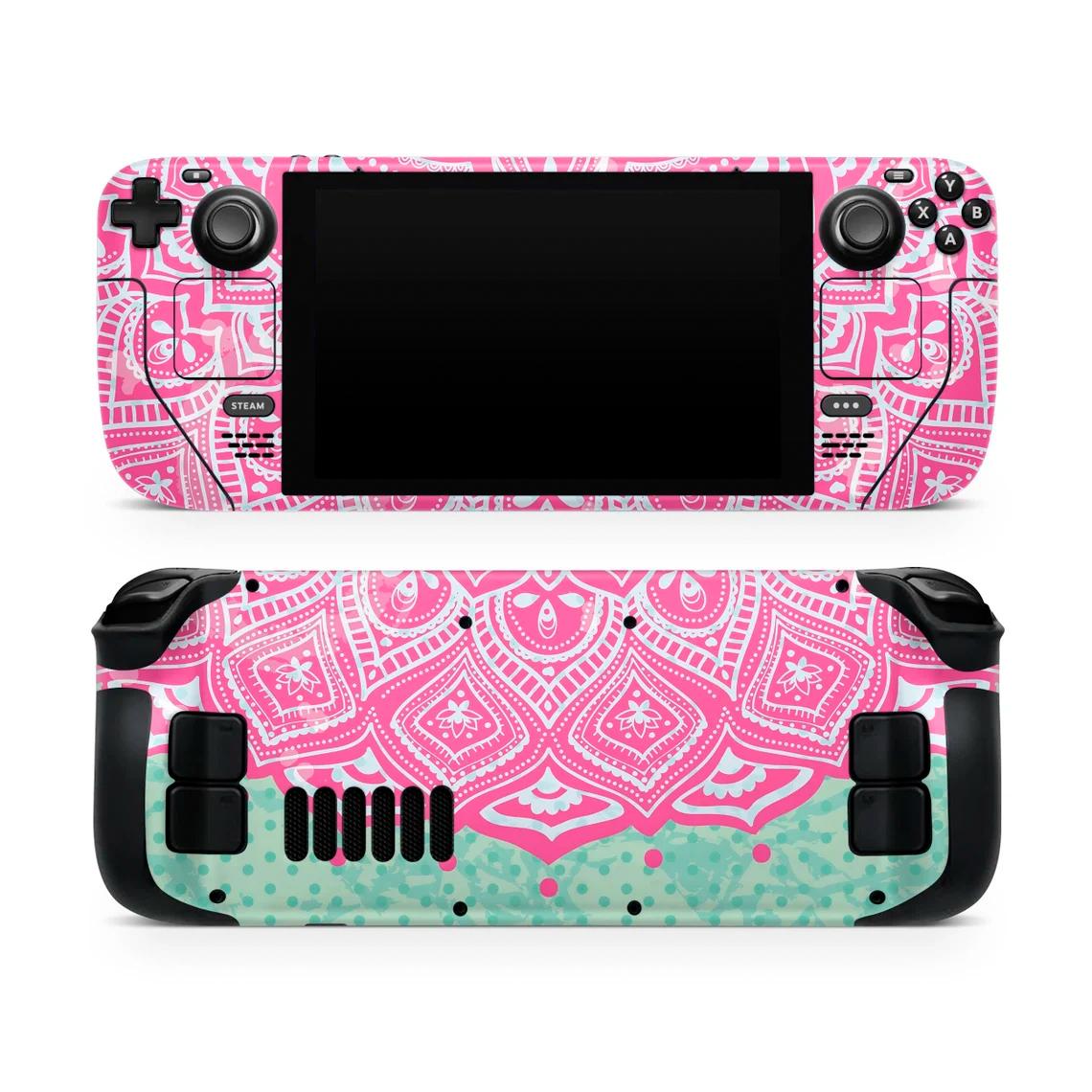 Skin decal dán Steam Deck mẫu Green and Pink Tribal (dễ dán, đã cắt sẵn chuẩn theo khuôn máy)