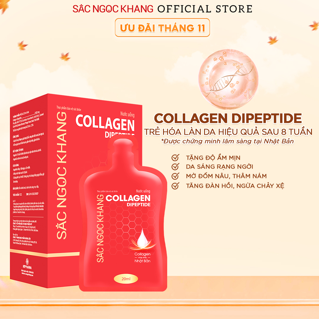 (New) Nước uống Collagen depeptide 15 túi Sắc Ngọc Khang tinh khiết nhập khẩu từ Nhật Bản, đạt chuẩn hàm lượng hấp thụ nhanh & vượt trội giúp trẻ hóa làn da - săn chắc và sáng mịn