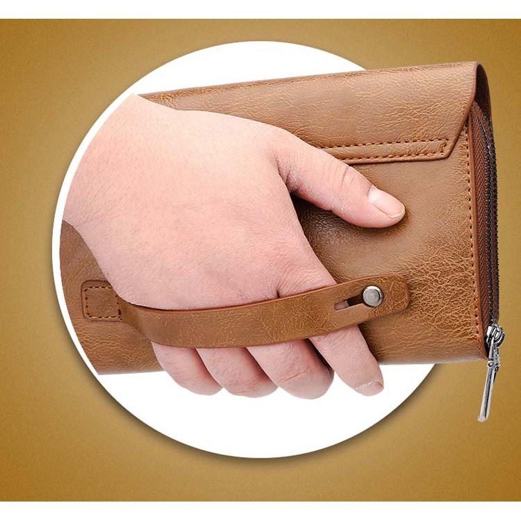 Ví nam nữ da cầm tay cao cấp bản to siêu mỏng Dạng hộp kẹp đôi jeeps DE1 Shalla
