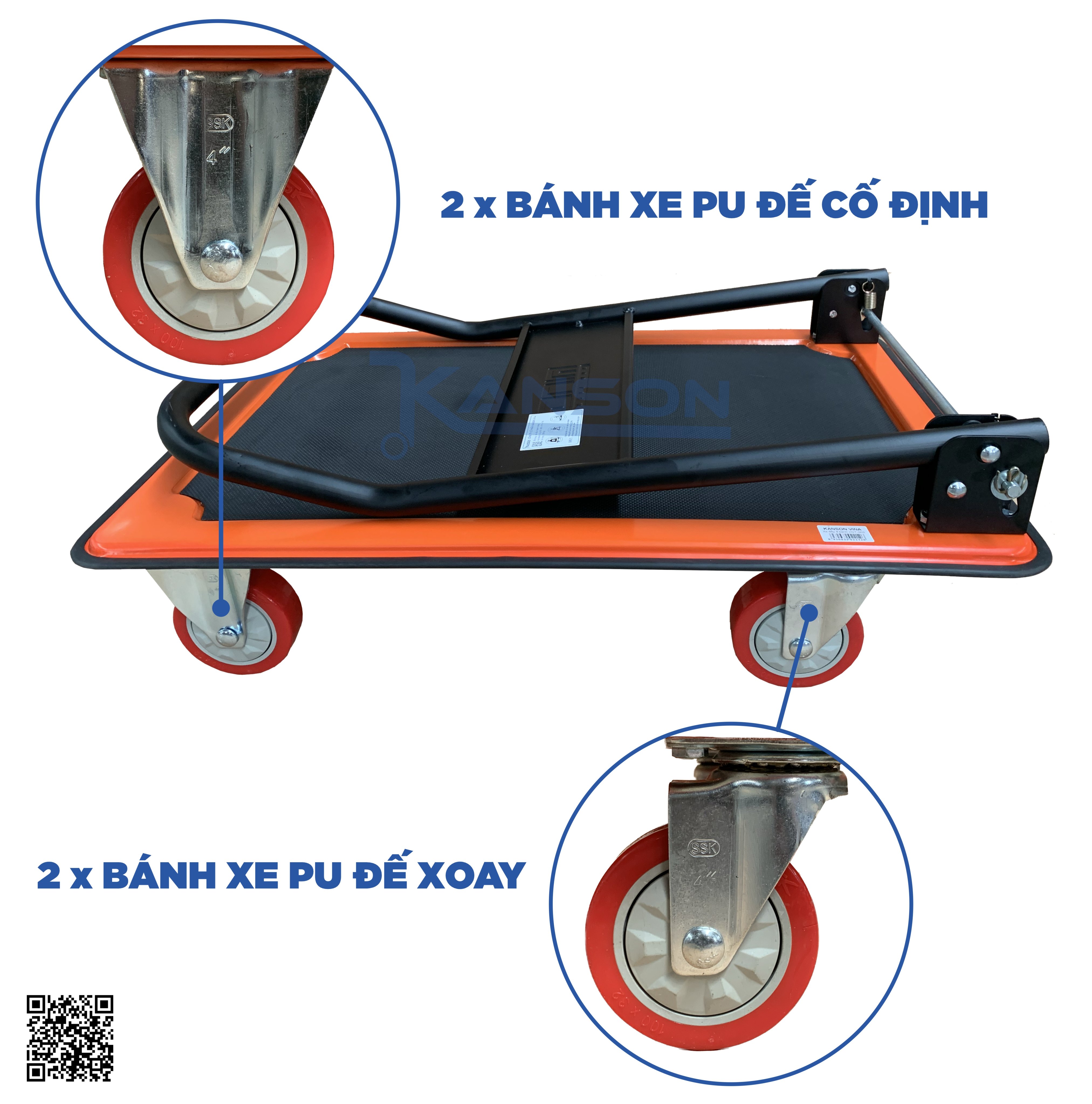 Xe đẩy hàng 4 bánh gấp gọn Kanson Handtruck TP-XDT003 - tải trọng 150kg