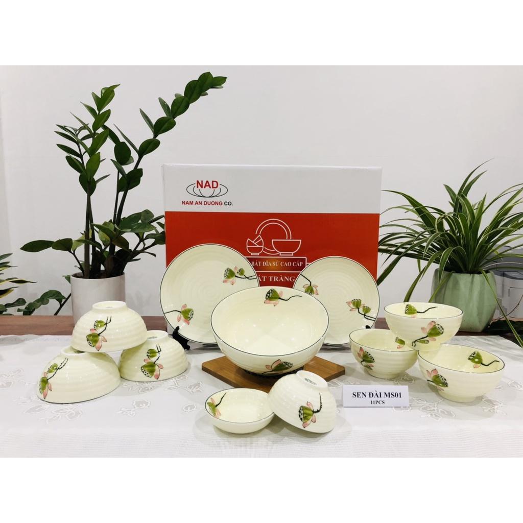 BỘ ĐỒ ĂN GỐM SỨ CAO CẤP BÁT TRÀNG - SEN ĐÀI