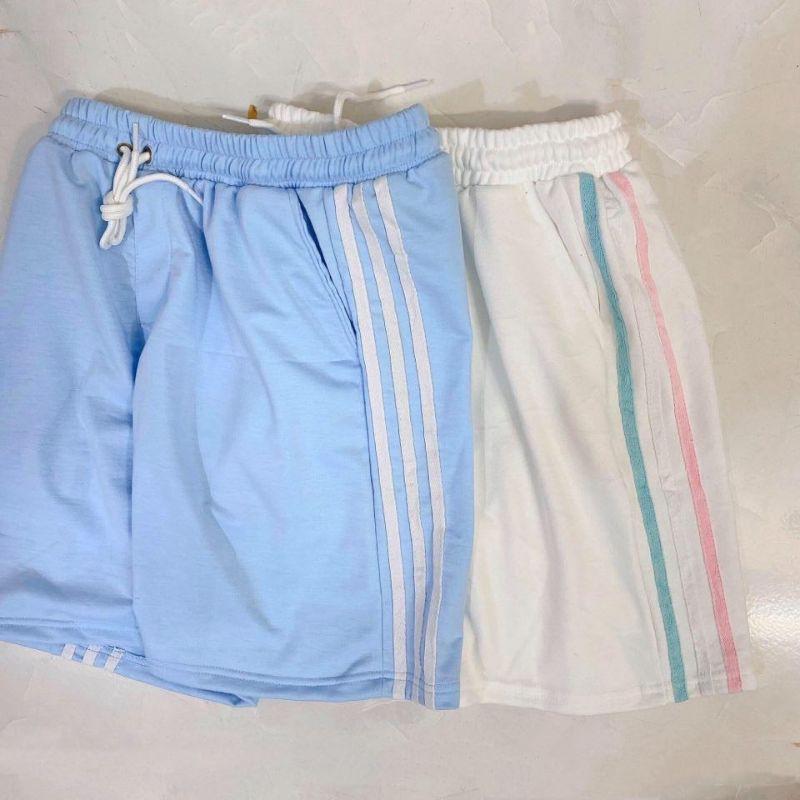 Quần Short thun Nam Nữ Unisex RIO phối 3 sọc - quần đùi ngắn ống suông