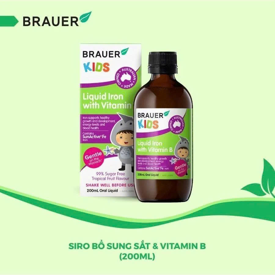 Siro Brauer Liquid Iron with Vitamin B 200ml Hỗ trợ bổ sung Sắt &amp; vitamin B cho trẻ từ 1 tuổi