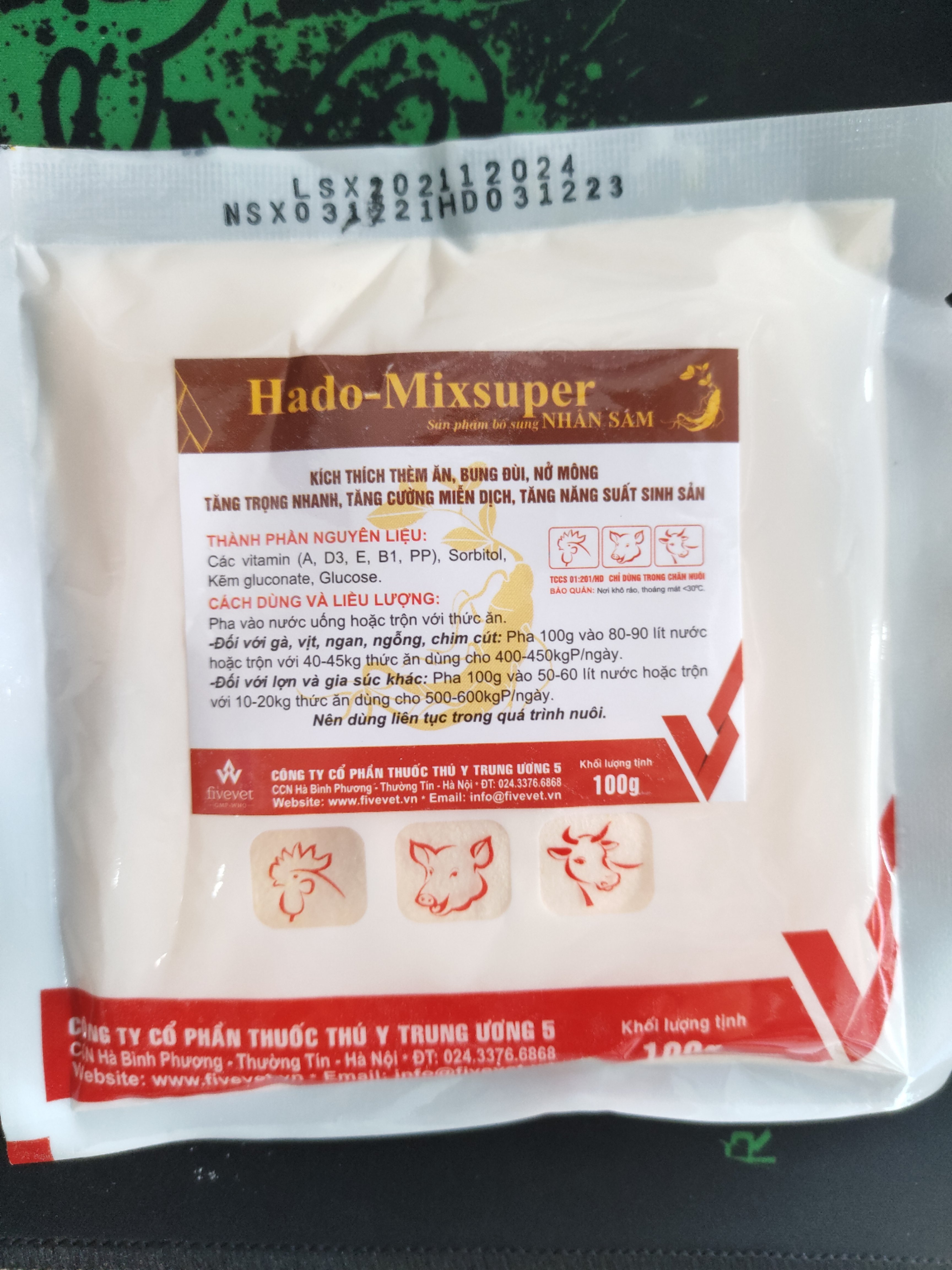 Hado-Mixsuper nhân sâm Kích thích tăng trọng, vật nuôi ăn nhiều, chống lớn, Tăng khả năng sinh sản, tăng sức đề kháng