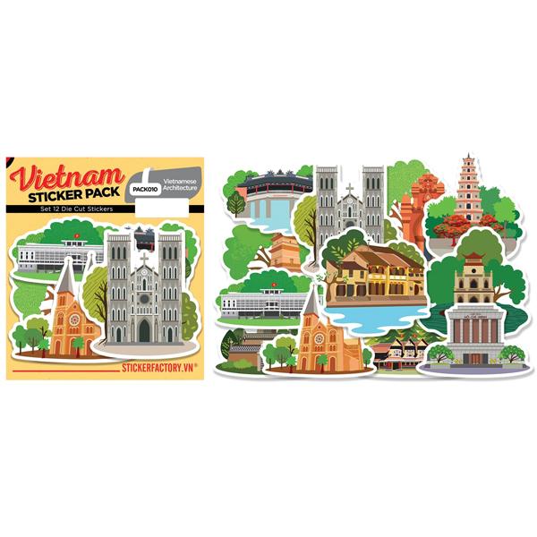 Bộ 12 Hình Dán Vietnamese Architecture - Die Cut Sticker Pack - Stickerfactory PACK0010
